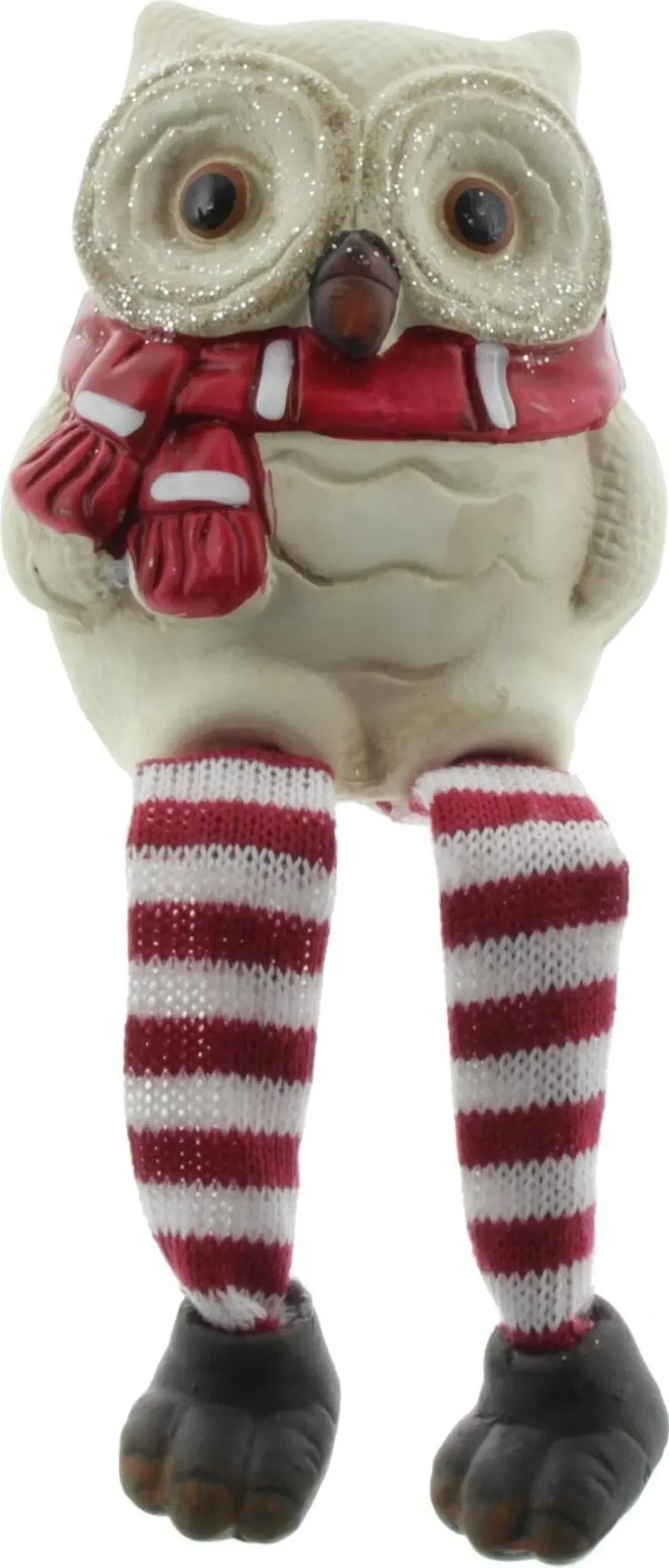 Kantenhocker Eule – Weihnachtsdeko in Weiß/Rot