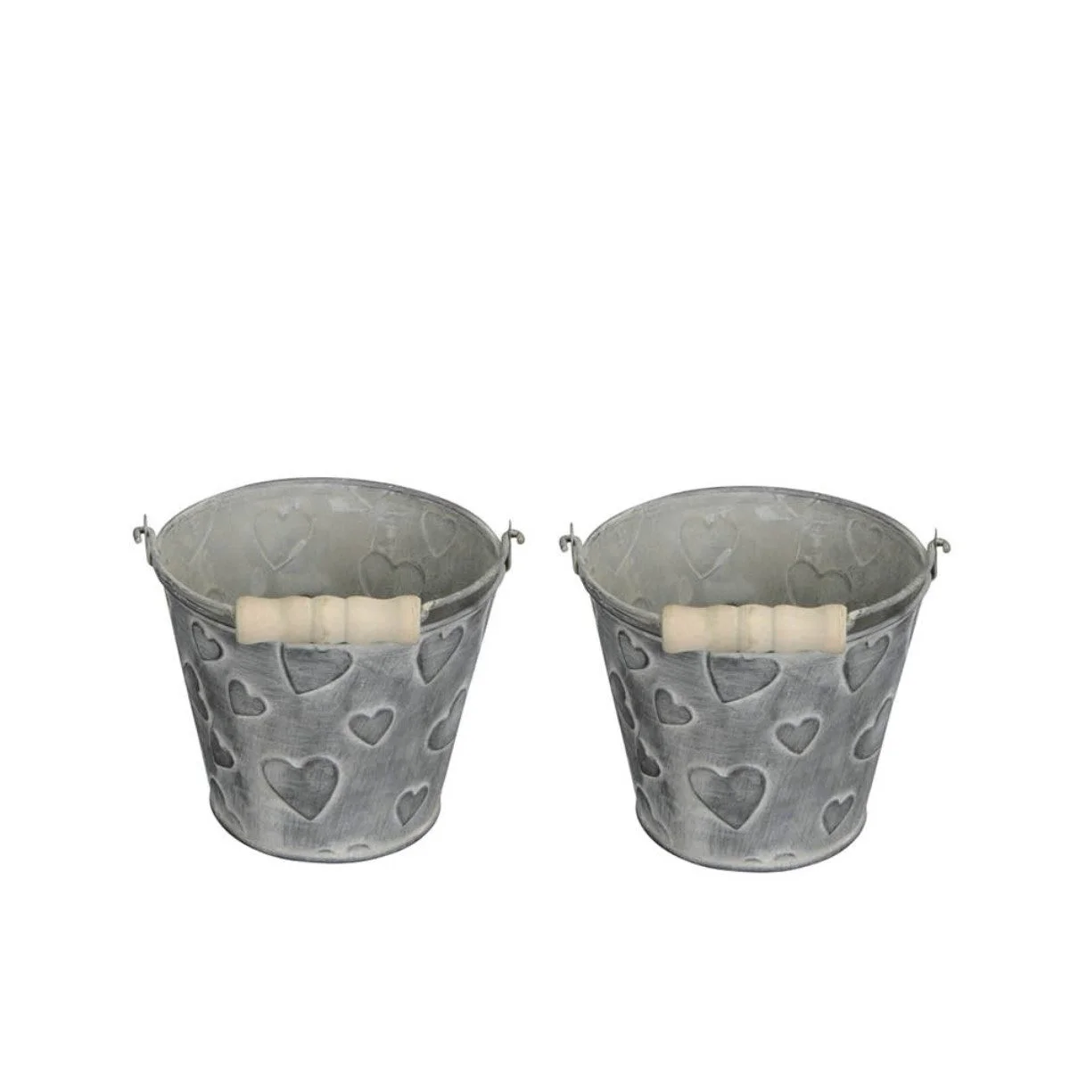 Blumentopf-Set „Herz“ – 2er-Set Metall mit Henkel, Grau