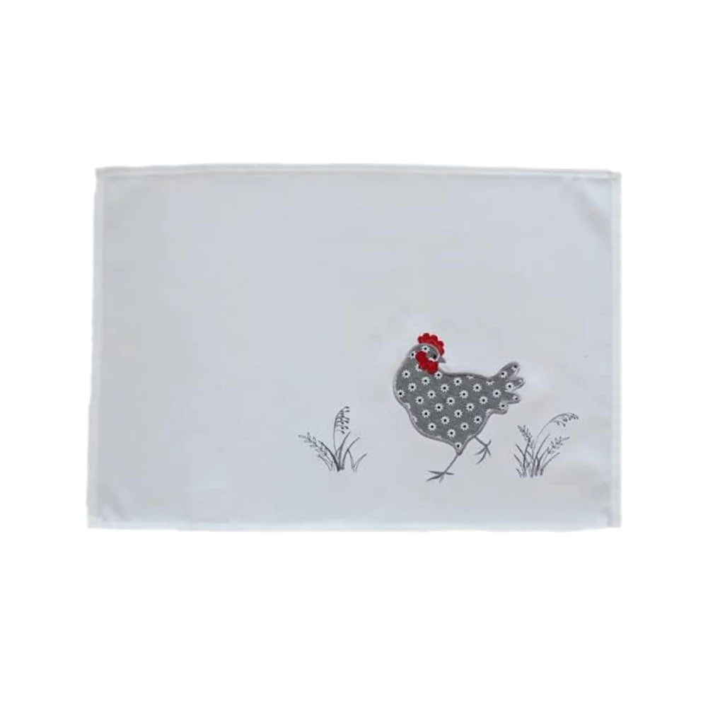 Tischläufer mit Hahn-Stickerei – Ecru, 30×50 cm