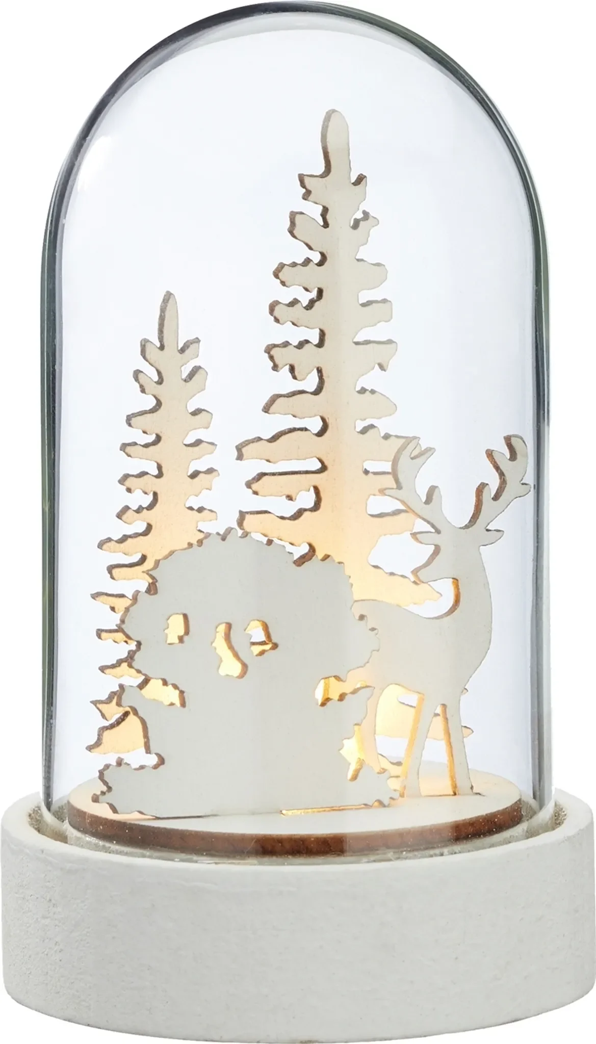 LED Winterkuppel „Rentier im Wald“ – Glasdeko mit Licht